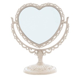 JD005 - Espejo en forma de corazón giratorio de doble cara, decoración de habitación, espejo de princesa, espejo de maquillaje para computadora, baño, recámara, espejo, beige, JD005