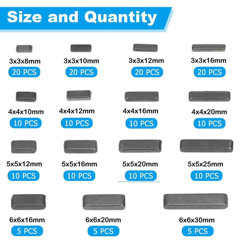 175pcs Woodruff Key Stock Assortment, 15 Size Popular Sizes Carbon
