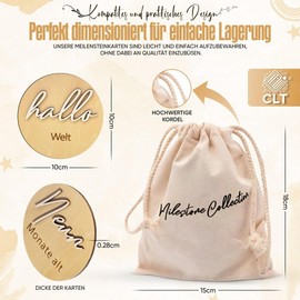 Wooden Milestone Cards Baby German – 14 Milestones on Elegant Wooden Discs with 3D Effect as a Gift in Fabric Bag Packed for Birth/Baby Shower for Pregnant Women, Expectant Mothers