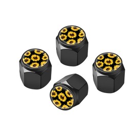 Tire Valve Stem Caps Cover,4 Pcs Metal Black Air Valve Cap, Aluminum Car Wheel Stem Caps,Universal Stem Covers for Cars,Trucks,Bikes,Motorcycles,Corrosion Resistant (Sunflower)