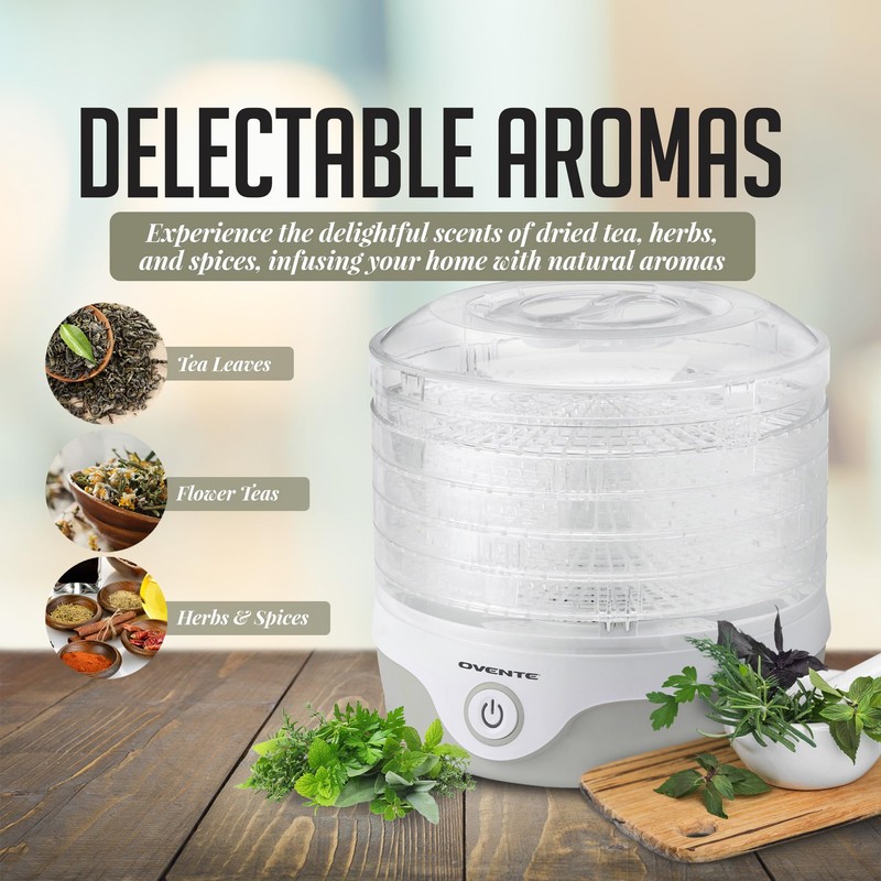 OVENTE Food Dehydrator Machine with 5 Stackable Clear Trays and