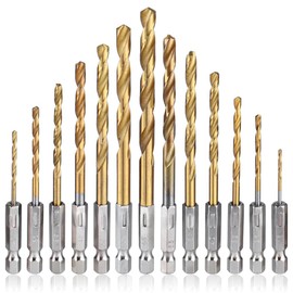 Mesee 13-Piece HSS Twist Drill Bit Set, 1/4 Inch Hex Shank Titanium-Coated Metal Drill Bit Set, Quick Change Impact Control Twist Drill Bit Set for Woodworking, Plastic, 1.5-6.5 mm