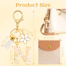 Fengguock Key Fob Key Letter Pendant Key Ring with Initial Letter Heart Shaped Girl Keychain with Flower Gift for Girls, Beige-n