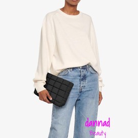 dannad beauty Cosmetiquera Acolchada con Diseño Cuadriculado, Portátil para Maquillaje (Negro)