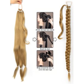 3 in1 Braid Pontail Hair Extension for Girls,Long Ponytail Hair with Elastic Ropes Hair Extension for Women Girls Teens Child,Brown (BR-4G-27#)