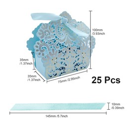 ONEBO 25 Pcs 7 * 3.5 * 3.5cm Square Paper Boxes with Ribbon,Candy Treat Box,Wedding Favour Boxes,DIY Party Favor Gift Boxes,for Wedding Shower Christening Holy Communion(Light blue)
