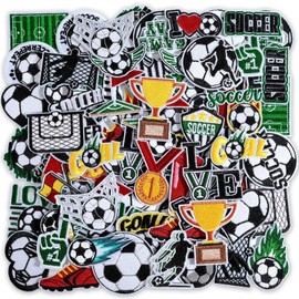 Hunnmingre 72 Pcs Soccer Iron on Patches Embroidered Soccer Patches Iron on Hat 36 Style Sport Ball Appliques for Hat Cap Clothes Jackets Jeans Dress Sew on DIY Backpack Accessories