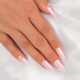 MOTIBACK Almond Press On Nails - 24PCS Medium Length False Nails with Jelly Glue, Almond Stick on Nails for Women, Bright White