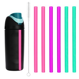 6pcs Straw Replacements for Owala FreeSip Kids 16 oz, Plastic Straws Reusable with Cleaning Brush Tumbler Cup Accessories Parts Compatible with Owala Water Bottle