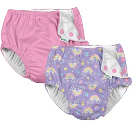 i Play (2 Pack) Girls Reusable Absorbent Baby Swim Diapers - Swimming Suit Bottom | No Other Diaper Necessary Violet Rainbows and Light Pink 6 Months