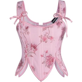 Women Renaissance Floral Corset Overbust Boned Body Shaper Bustier Pink 14