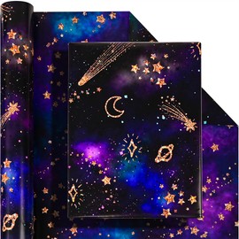 Dtiafu Reversible Galaxy Wrapping Paper for Girls Boys Women Men - Solar System Planet Sparks Meteors Constellations Gift Wrap for Birthday Baby Shower Holiday - 17 Inch x 20 feet(Total 28.5sq.ft)