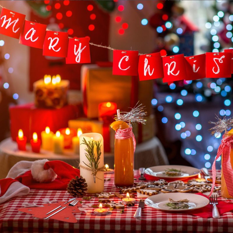 MOROBOR Christmas Cutlery Holder - 24pcs Silverware Bag, Red Utensil