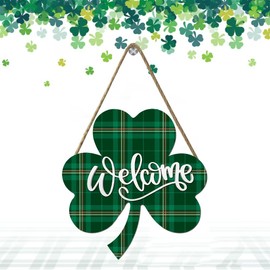 Houseuse Lucky Shamrock Welcome Sign For Front Door St Patrick's Decoration Irish Shamrock Patricks Lucky St Patricks Day Decor Home Party Outdoor Accessories Farmhouse Shamrock Hanging Sign 12inch