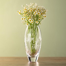 DIAMANTE Bud Vase 'Butterfly' - Small Hand Etched Crystal Vase with Butterfly Wildlife Flowers Pattern - 18cm gift packed