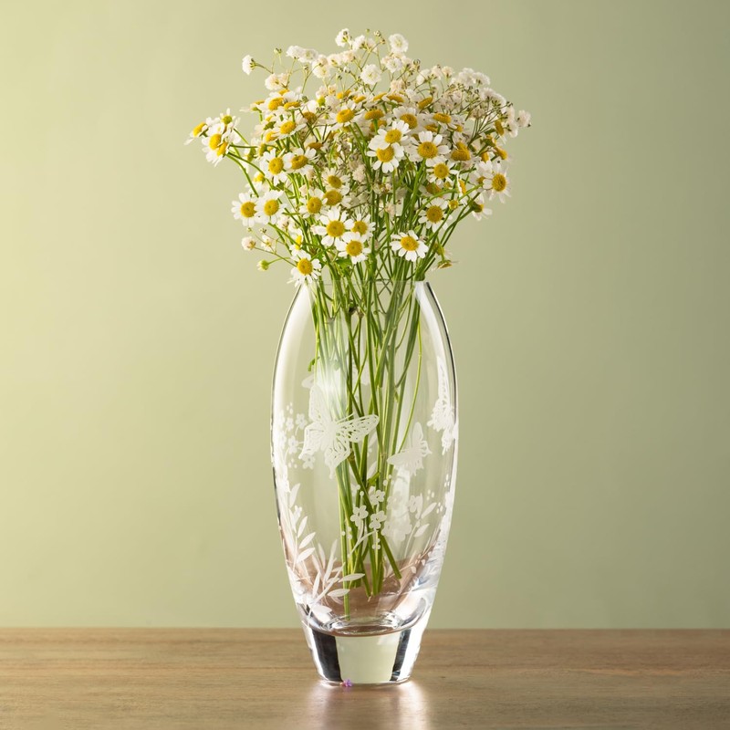 DIAMANTE Bud Vase 'Butterfly' - Small Hand Etched Crystal Vase