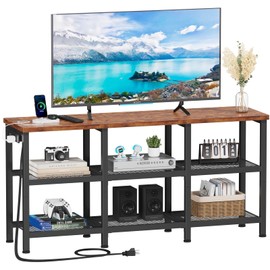 Furologee TV Stand with Power Outlets, Small Entertainment Center with Open Storage Shelves, TV Media Console Center for TVs up to 50 Inch, Television Stands for Living Room/Bedroom, Rustic Brown
