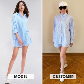 EXLURA Women's Summer 2 Piece Sets Long Sleeve Button Down Shirts Matching Short Sets Beach Vacation Cruise Outfits 2025