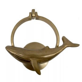 Unbranded Antiqued Brass Whale Door Knocker, Vintage, Nautical, Coastal