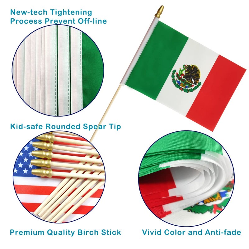 Newperlite Mexico Stick Flag Mexican Small Mini Hand Held Flags