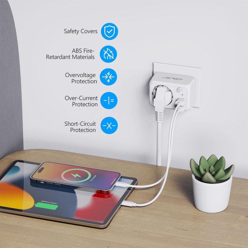 JSVER USB Steckdose 4000W mit 2 USB Anschluss,Steckdosenadapter USB Adapter