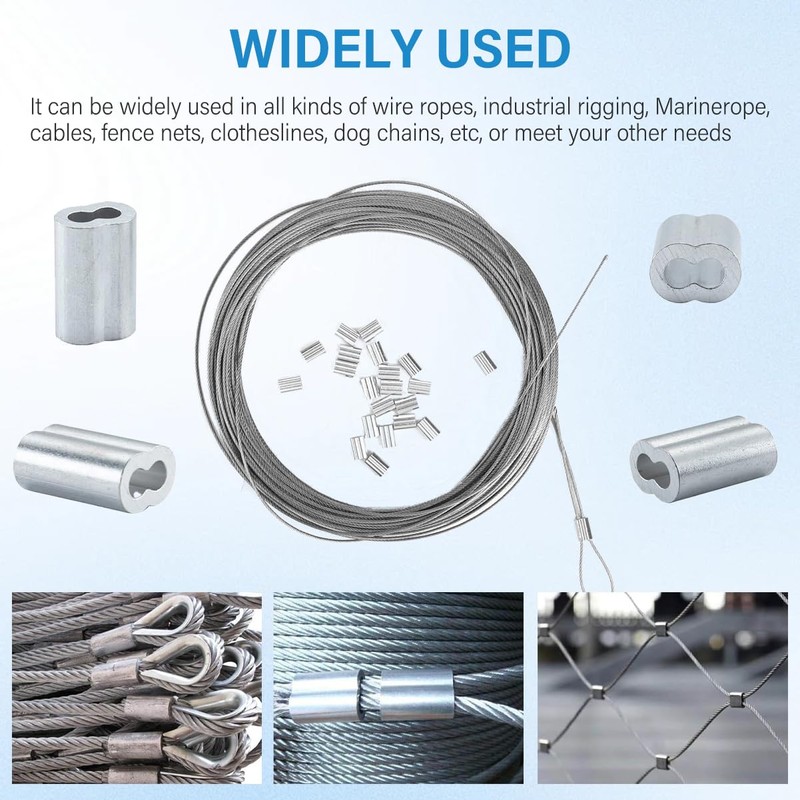 100pcs 1/8"(3mm) Aluminum Crimping Sleeves Loops, Cable Crimps Wire Ferrules,