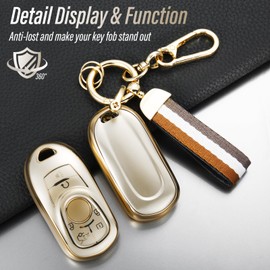 Coverforkey for Buick Key Fob Cover with Nylon Webbing Keychain, Fashionable Matte Metallic Soft Case for for Enclave Encore GX Envision LaCrosse Regal Tourx (6 buttons) Fob Shell (Champagne Gold, A)