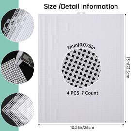 4PCS 7 Count Plastic Mesh Canvas Sheets, 10.23 x 13 Inch Plastic Mesh, Plastic Mesh Sheet, Eye Mesh for Embroidery, Acrylic Yarn Crafting, Knit Crochet Projects, Therian Mask and Aquarium Dividers