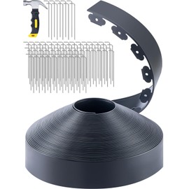 GROWNEER 4 in Tall, 100FT No-Dig Landscape Edging, Rubberific Landscape Edging Garden Edging Border with 90 Pcs Garden Staples, 1PC Hammer Edging for Landscaping Garden, Flower Beds, and Lawn (Black)