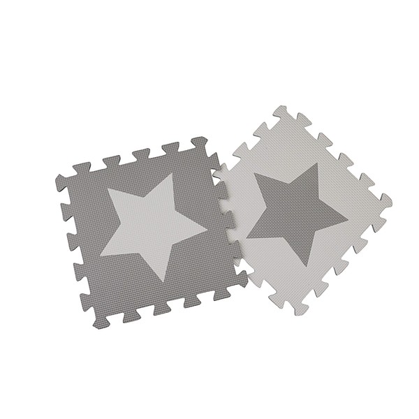 9 Grey Interlocking Foam Baby Play Mat Star Tiles with Edges - Play Mats. Each tile 30 x 30cms. Total 0.9m2.