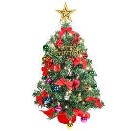 HMASYO Small Christmas Tree with Lights and Ornaments, 22 Inch Green Tabletop Mini Christmas Tree with Light, Star Topper, DIY Artificial Table Top Xmas Tree for Holiday Indoor Home Decoration