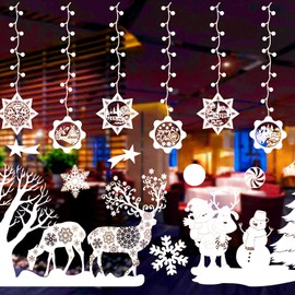 WELLXUNK® Christmas Window Stickers, Snowflakes Decals Sticker,Windows Display Decoration Christmas,Window Clings,Xmas Window Decorations Stickers,Christmas Snowflake Vinyl DIY Wall Stickers (A)