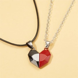 Syrios Gifts Heart Magnet Necklace Set for Couple - Black w/ Red, Great Gift, Anniversary