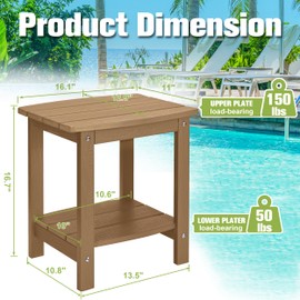 Y&M Outdoor Side Table, HIPS Adirondack Small Double Layer Table, Waterproof Square Outside Table, Balcony Modern End Tables for Patio, Pool, Beach, Porch, Deck, Indoor or Outdoor Use, Brown