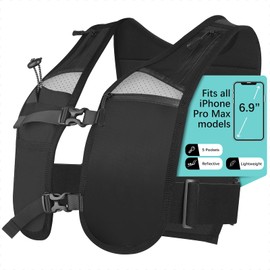 Hydration Pack Running Vest for Men Women, Camping & Hiking Equipment Running Belt, Reflective Hydration Vest with Phone Holder (Black)