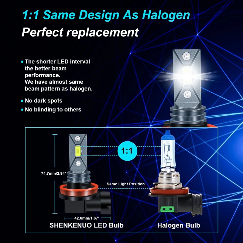 SHENKENUO 2x H11 LED Headlight Super Bright Bulb Kit HIGH/LOW