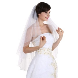 SAMKY 2T 2 Tier Beaded Edge Circular Veil - White Crystal Fingertip Length 36" V307