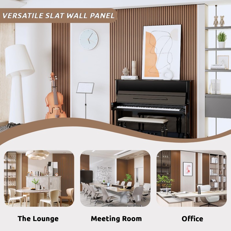WPC Slat Wall Paneling, Modern Accent 3D Wall Panels, 8-Piece