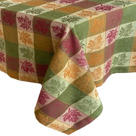 Lintex Autumn Changing Leaf Jacquard Fall and Thanksgiving 100 percent Cotton Fabric Tablecloth, Fall Leaf Block Woven Easy Care Country Cottage Tablecloth, 60''x84'' Oblong/Rectangle, Multicolor