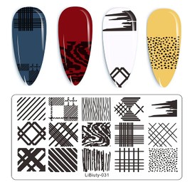 BUDOCI Set of 6 Nail Stamping Blonde Plate Set, Nail Stamping Kit with Nail Plate, Stamp and Scraper for Nail Stamp, Manicure, French Nail Art, Plant, Puzzle, Geometry, Fire, Animal, Tip, Feather