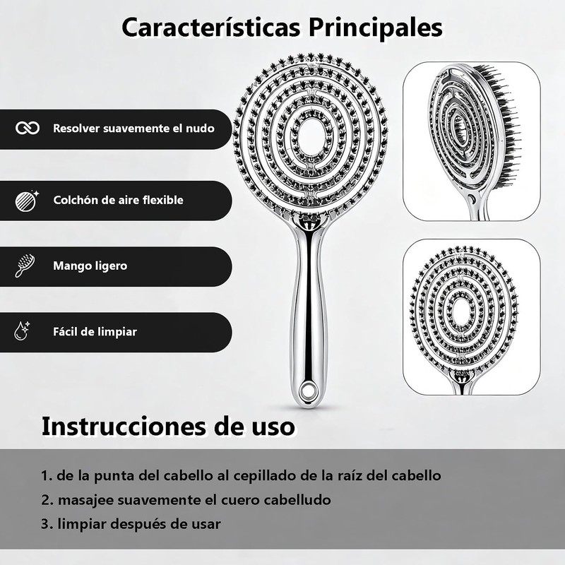 Cepillo para Cabello de Jabalí y Nylon, Cepillo para Cabello