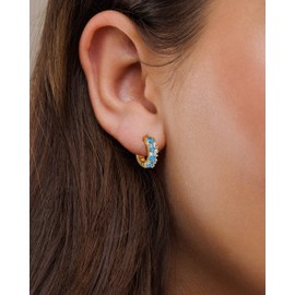 Viromy March Birthstone Earrings,Sparking Cubic Zirconia Gold Hoop Earrings for Women Dainty 14K Gold Huggie Hoop Lightweight Hypoallergenic Jewellery