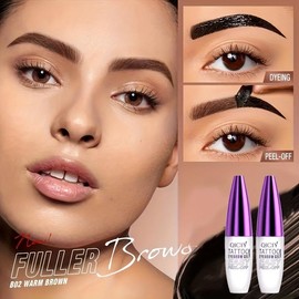 Tattoo Eyebrow Gel Waterproof Semi-Permanent Long-Lasting Sweatproof Film Forming Easy-Off Formula, Eyebrow Tint Kit:_Fawn Brown_2pcs