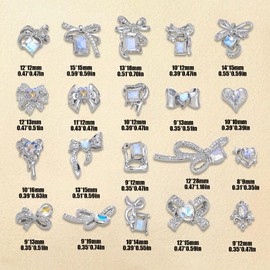 Luxury Rhinestones Nails Gemstones, 40 Pieces Metal Bows Heart Nail Gems, Alloy Nail Art Jewellery, Nail Glitter Stones Nail Design Accessories