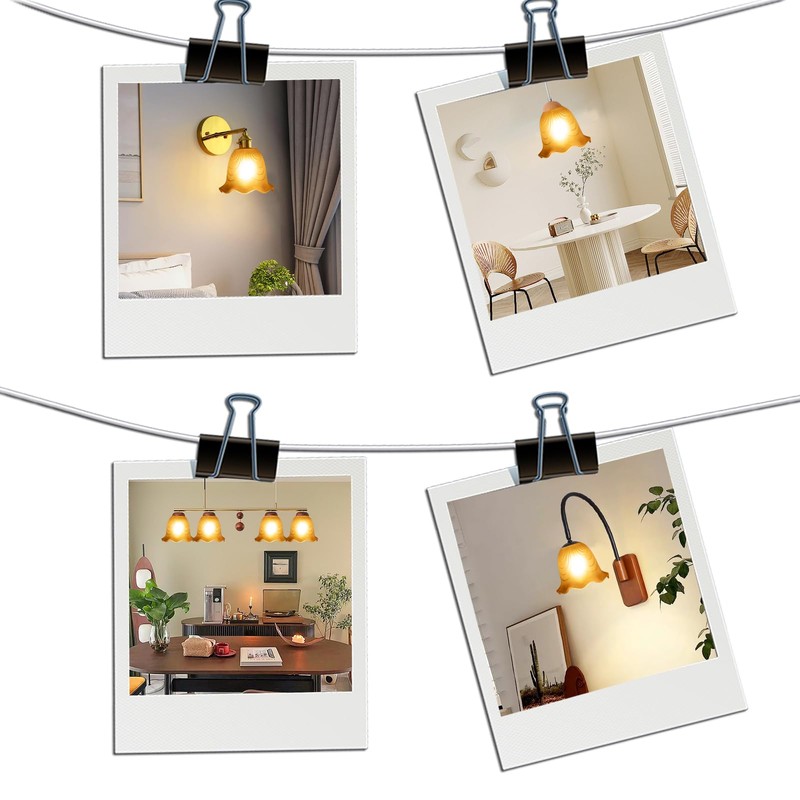 Amber Glass Lamp Shade Replacement with Bell Shaped, 1-5/8-inch Fitter