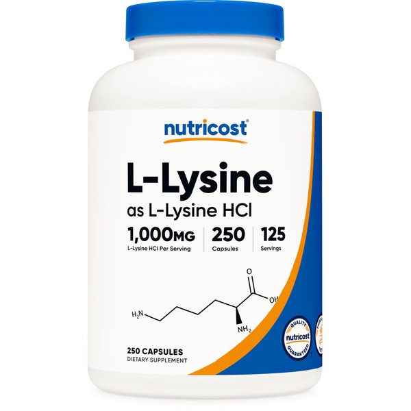 Nutricost L-Lysine 1000mg, 250 Capsules - 500mg Per Cap, Gluten