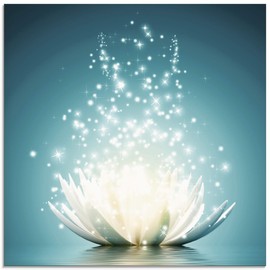 ARTland T9NM Wall Decoration Glass Picture Wall Picture Glass Picture One Piece 20 x 20 cm Square Asia Botany Flowers Lotus Flower Water Lily Modern Turquoise