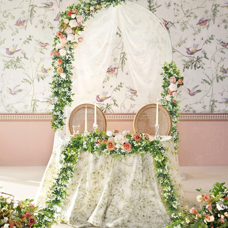 6FT Eucalyptus Garland with Flowers, 8 Pack Artificial Greenery Garland