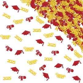 120pcs Congrats Grad Confetti, 2025 Graduation Confetti, Class of 2025 Paper Scatter, Gold&Red Glitter Graduation Cap Diploma Table Scatter, Senior High School Grad Party Decoration