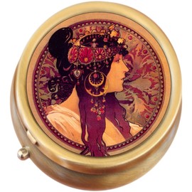 Art Nouveau Donna Orecchini Brass Round Pill Box